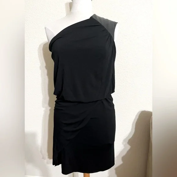 Mason | Dresses | Michelle Mason One Shouldered Mini Dress With Leather  Trim | Poshmark